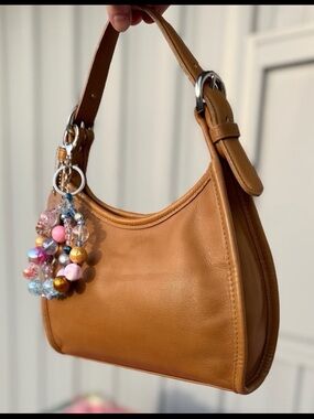 Coach mini Ergo Hobo Tan Leather Shoulder Bag with Beaded Charm